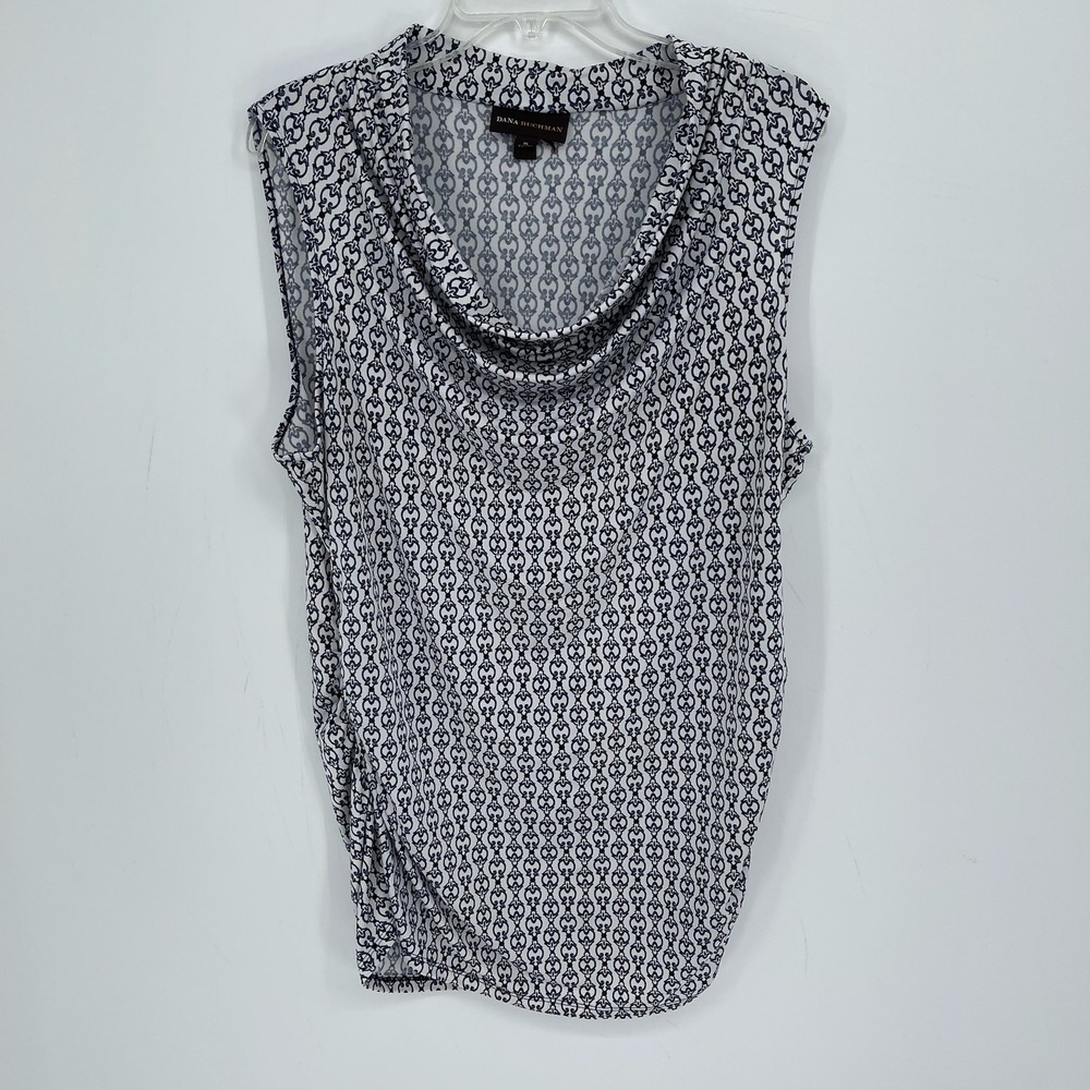Dana Buchman Women's Blue Geometric Cowl Neck Sleeveless Blouse Tank Top Size XL